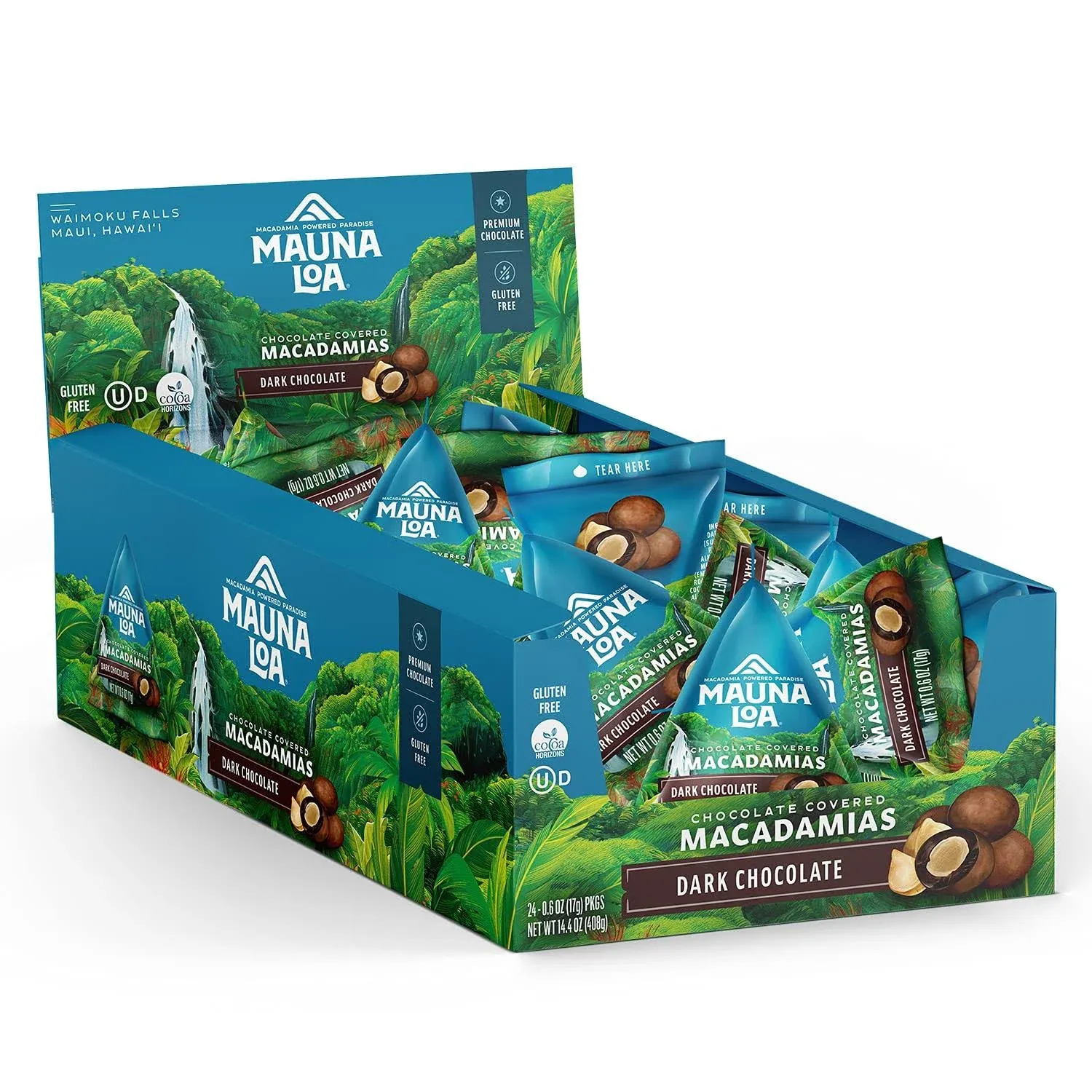 Mauna Loa Premium Hawaiian Chocolate Covered Macadamia Nuts, Dark Chocolate, Cocoa Dusted, .6 oz Bag (Pack of 24)