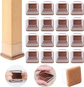 Ezprotekt 24 Pcs Clear Square Silicone Chair Leg Floor Protectors with Felt, Square Chair Leg Caps, Chair Leg Cups Covers, Floor Protecto