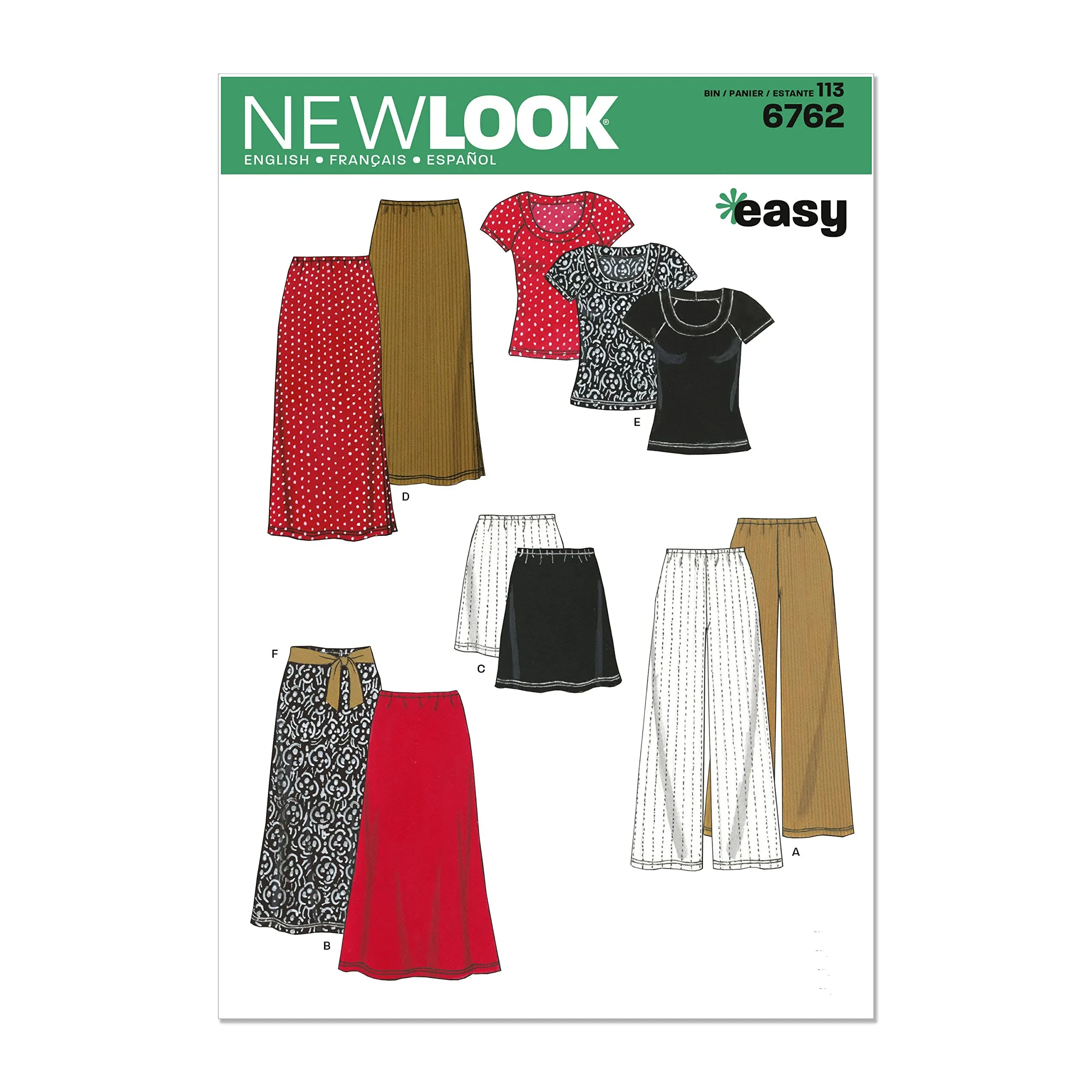 Simplicity U06762A New Look Easy to Sew Misses' Tops, Pants, and Skirts Sewing Pattern Kit, Code 6762, Sizes XS-XL