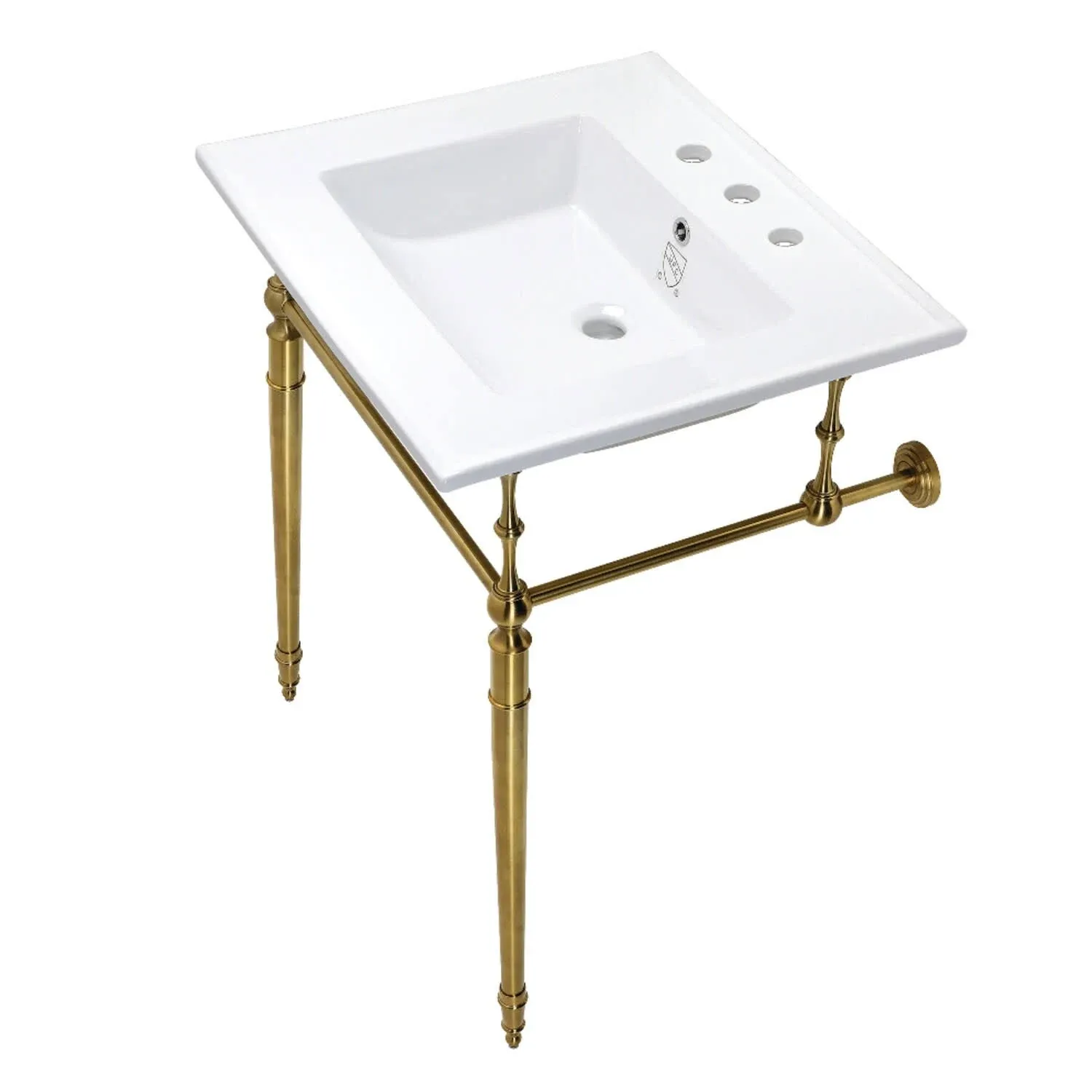 Kingston Brass KVPB25227W4CP Edwardian 25-Inch Console Sink with Brass Legs (4-Inch, 3 Hole), White/Polished Chrome - Kingston Brass KVPB25227W4CP