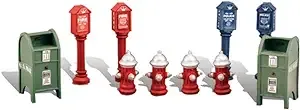 Scenic Accents Street Items (Mailboxes Fire Hydrants & Fire/Police Call Boxes) HO Woodland Scenics