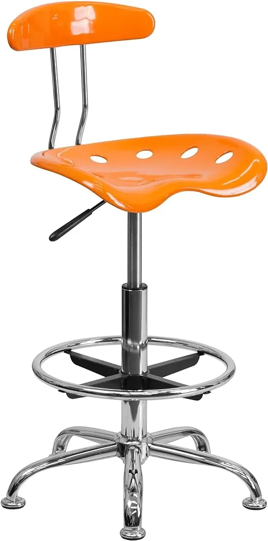 Flash Furniture Vibrant Chrome Drafting Stool with Tractor Seat