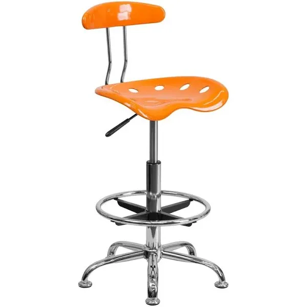 Flash Furniture Bradley Vibrant Orange and Chrome Drafting Stool with Tractor Seat