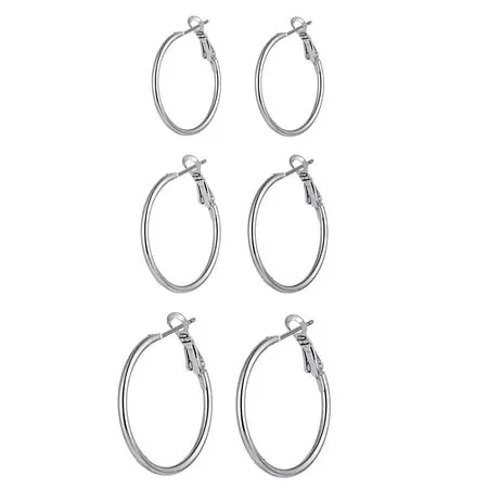 LeCalla 925 Sterling Silver Big Hoop Earrings Hypoallergenic Clutchless Jewelry Earrings for Women and Teen Girls Set of 3 Pair (40mm 50mm 60mm)