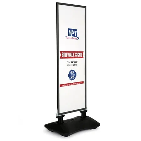 M&t Displays Windpro Slim 22X60 inch Outdoor Pavement Sidewalk Sign Holder Weather and Wind Resistant Double Sided Black Aluminum Easy Top Loading