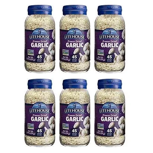 Litehouse Organic Freeze Dried Garlic - Substitute for Fresh & Minced Garlic, Jar Equal to 45 Garlic Cloves, Garlic Flakes, Non-GMO - 1.58 Oz, 6-Pack