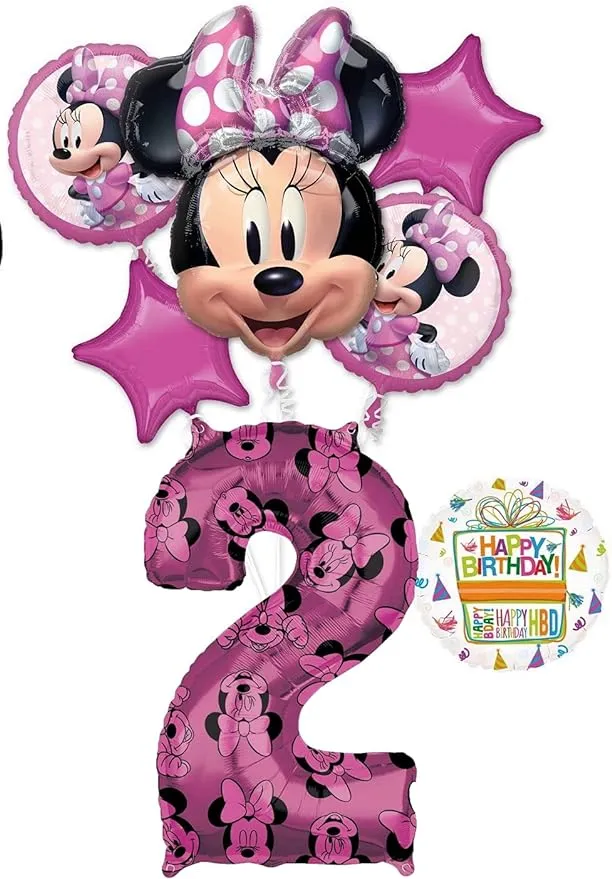 Minnie Pink Bow Party Supplies 2nd Birthday Happy Helper Balloon Bouquet Decorations