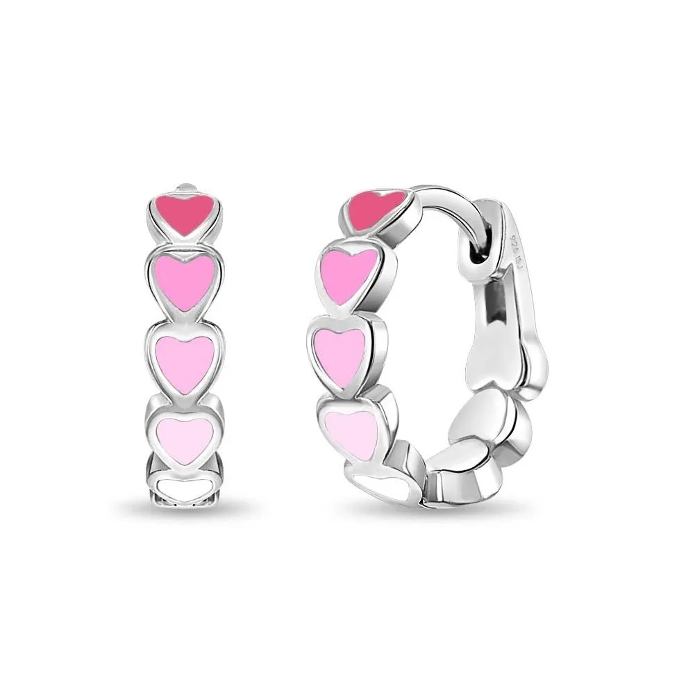 Girls' Heart Cascade Huggie Hoop Sterling Silver Earrings - Pink - in Season Jewelry