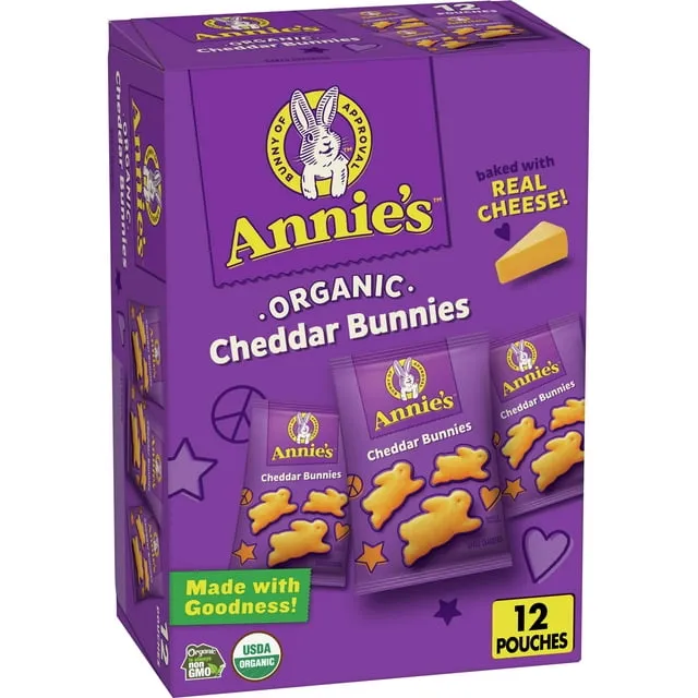 Annie's Homegrown Organic Cheddar Bunnies Baked Snack Crackers, 12 Pack