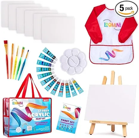 Paint Set for Kids | Premium Art Supplies for Boys &amp; Girls | 27 Piece Acrylic Paint Set Includes Canvas Panels, Paint Brushes, Kids Apron, Tabletop