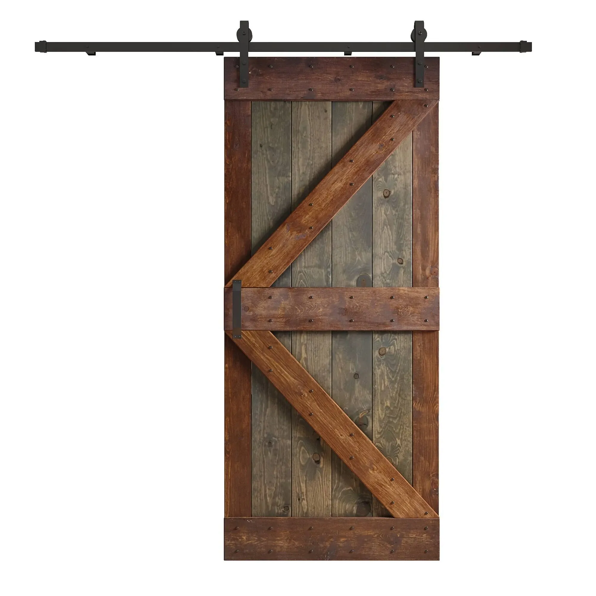 Coast Sequoia 36in x 84in K Series Multi-Color Pine Wood Sliding Barn Door with Hardware Kit - Aged Barrel/Dark Walnut