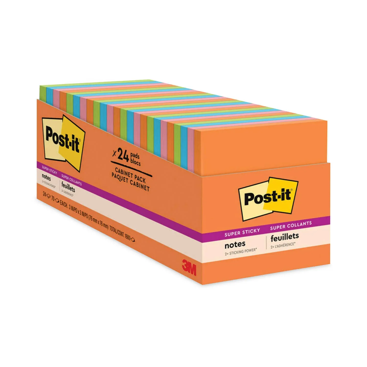 Post-it Super Sticky Notes - Assorted (24 Pads per Box)