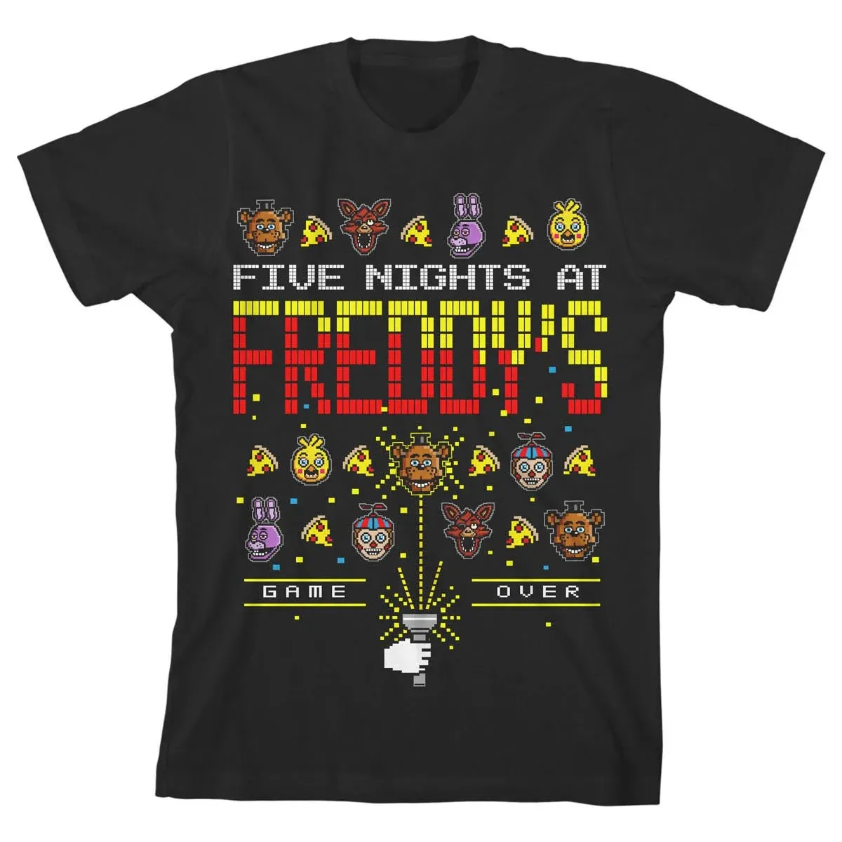 Five Nights at Freddy s Game Over Pixel Art Boy s Black T-shirt-L