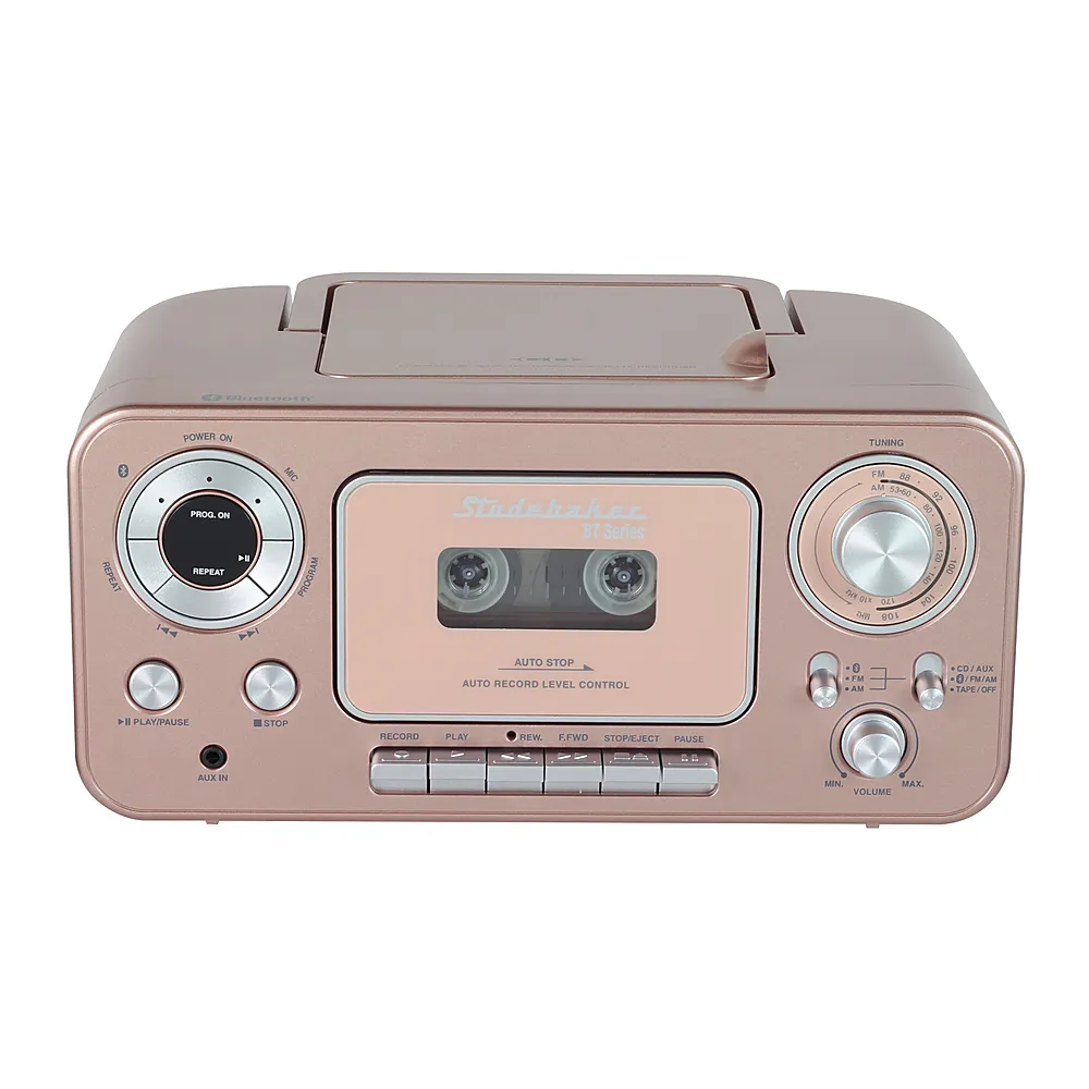 Portable Stereo CD Player with Bluetooth, AM/FM Stereo Radio and Cassette Player/Recorder (Rose & Gold)