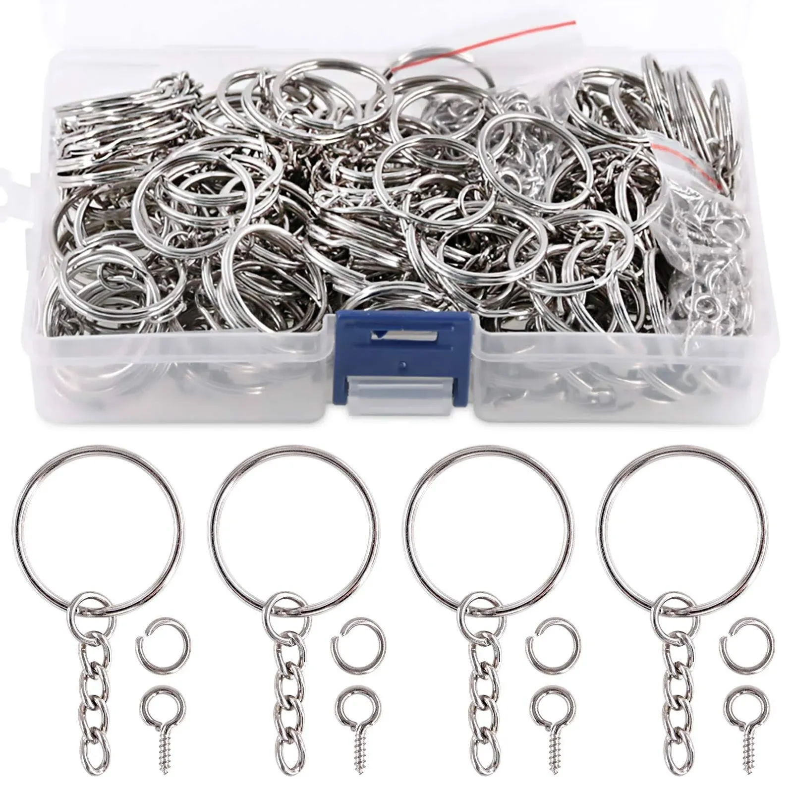 Swpeet 450Pcs 1" 25mm Sliver Key Chain Rings Kit, Including 150Pcs Keychain Rings with Chain and 150Pcs Jump Ring with 150Pcs Screw Eye Pins Bulk for Jewelry Findings Making (Sliver)