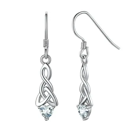 ChicSilver Sterling Silver Dangle Drop Earrings Heart Celtic Knot Earrings Birthstone Jewelry - April