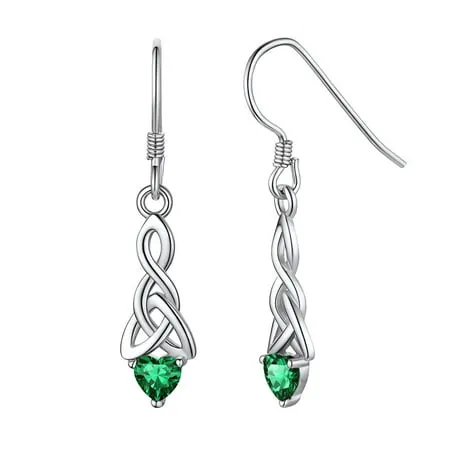 ChicSilver Sterling Silver Dangle Drop Earrings Heart Celtic Knot Earrings Birthstone Jewelry - May