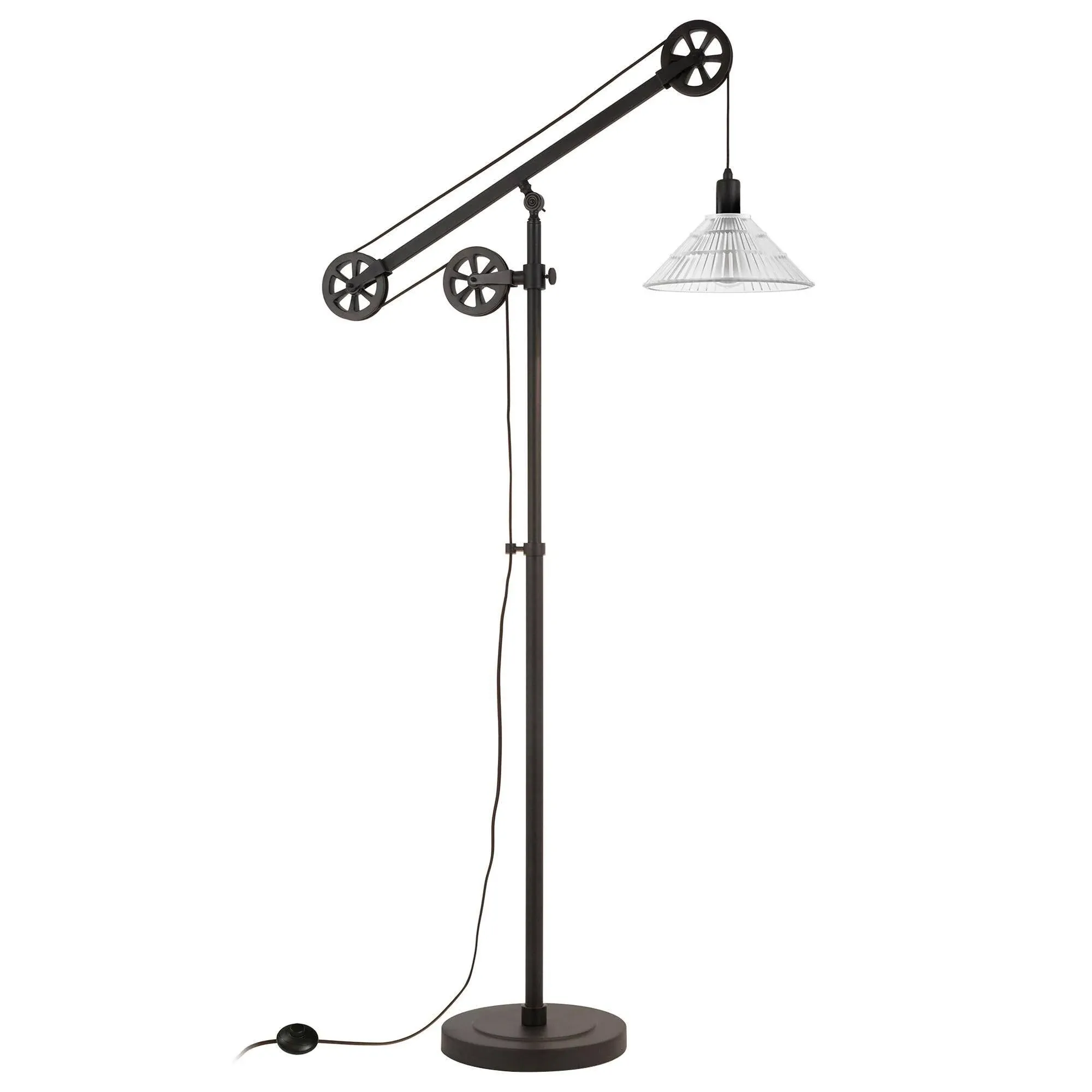 Descartes Industrial Farmhouse Floor Lamp in Blackened Bronze with Pulley System