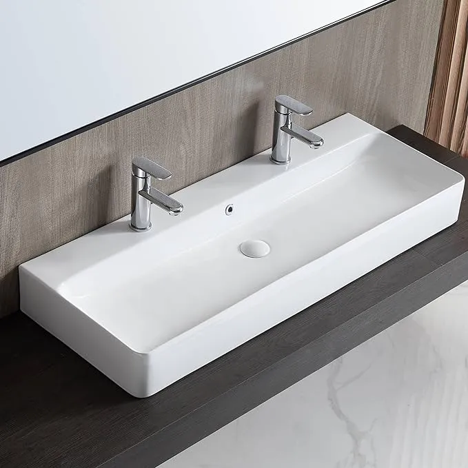 Turner 44in.White Vitreous China Rectangular Wall-Mount Bathroom Trough Vessel