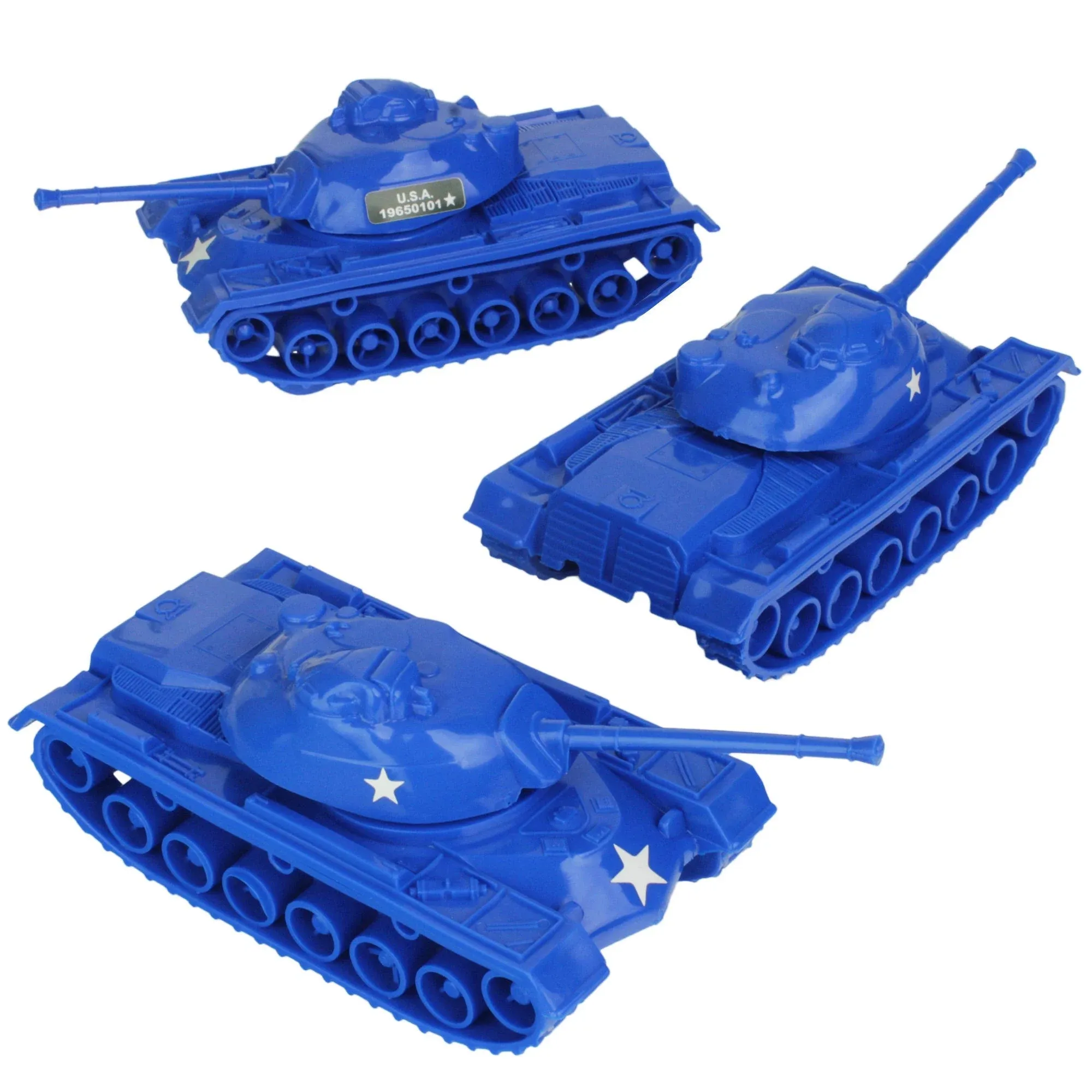 TimMee Processed Plastic M48 Patton Tank: 3 Pack BLUE Tim Mee Army Men Vehicles