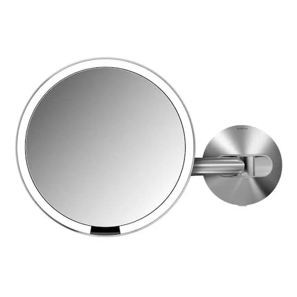 simplehuman 14 in. x 9 in. Wall-Mount Lighted Sensor-Activated Vanity Makeup Mirror in Brushed Stainless Steel Hard-Wired ST3003