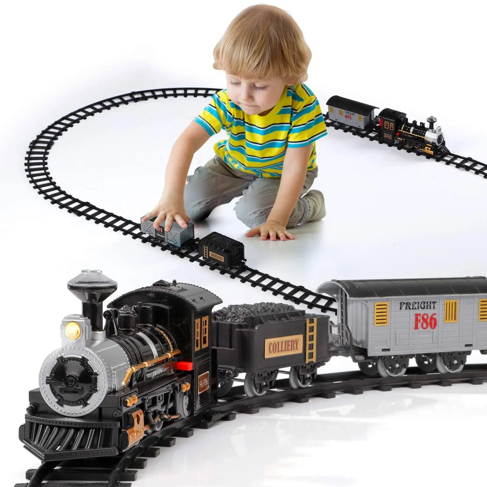 Lucky Doug Electric Christmas Train Set for Kids, Battery-Powere<wbr/>d Black 