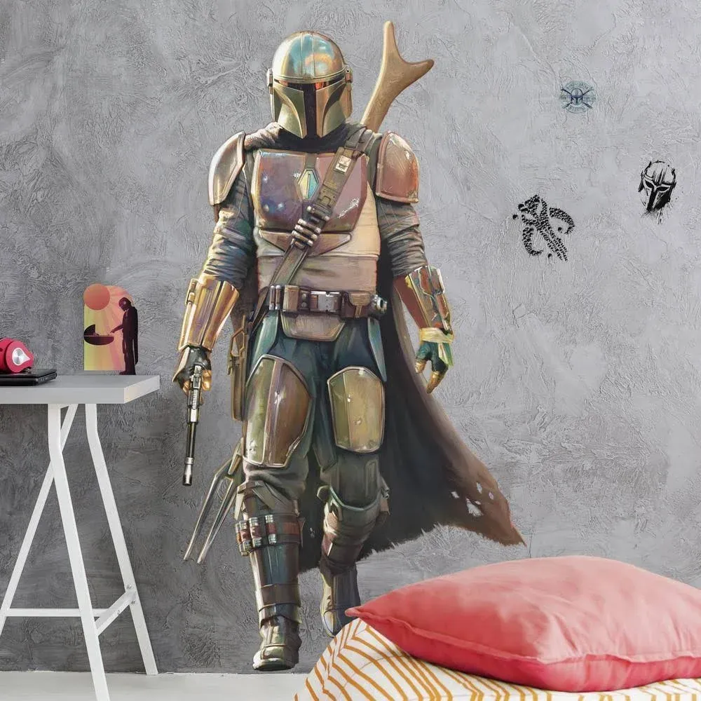 4 Ft Tall The Mandalorian Peel &amp; Stick Giant Wall Decal Star Wars MANDO Stickers