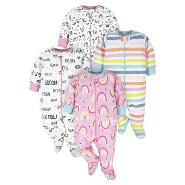 Onesies Brand Baby Girl Sleep 'N Play Footed Pajamas, 4-Pack, Sizes Newborn-6/9 Months