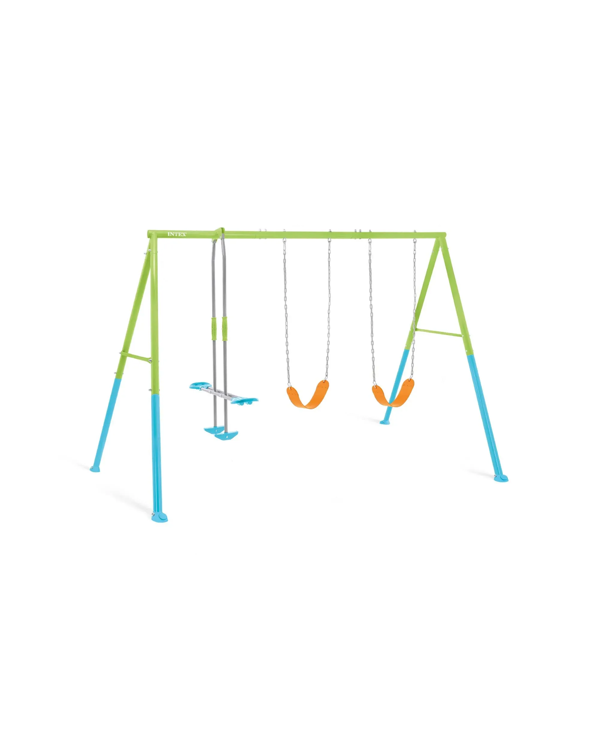 Intex Three Feature Colored Playground Swing Set with Trapeze Bar, Multicolor