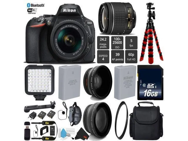 Nikon D5600 DSLR Wi-FI NFC 24.2MP DX CMOS Camera AF-P 18-55mm VR Lens + LED Light kit + UV Protection Lens Filter + Camera Case - (Intl Model)