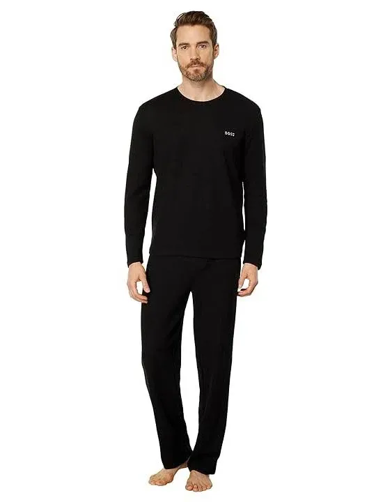 Shop Hugo Boss Boss Men's Waffle Knit Long Sleeve T-shirt In Black