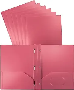 Better Office Products Pink Plastic 2 Pocket Folders with Prongs, Heavyweight...