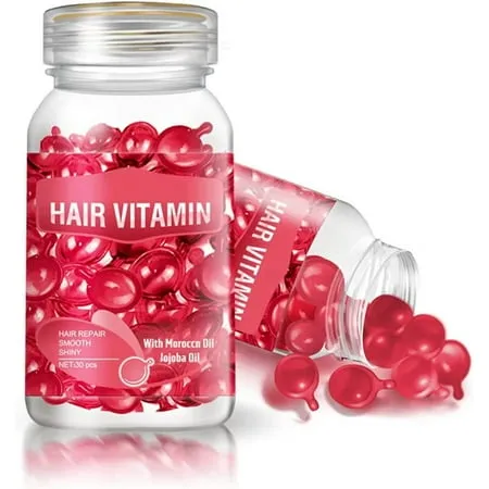 gowwimHair Vitamin Serum Capsule Hair Treatment Serum Argan Macadamia Avocado Oil Deep Care Repair Damaged Hair 30 PCS(Red)