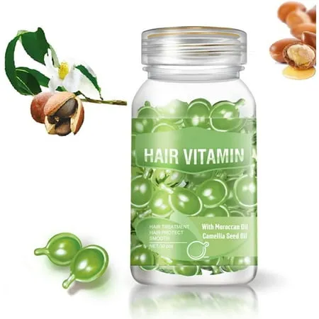 gowwimHair Vitamin Serum Capsule Hair Treatment Serum Argan Macadamia Avocado Oil Deep Care Repair Damaged Hair 30 PCS(Green)