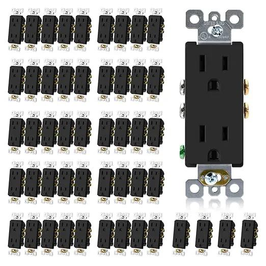 ELEGRP Decorator Receptacle, 15A 125V Standard Electrical Wall Outlet, 2 Pole 3 Wire, No-Tamper Resistant, NEMA 5-15R, Self-Grounding Residential Grade Outlet, UL (Glossy Black, 50 Pack)