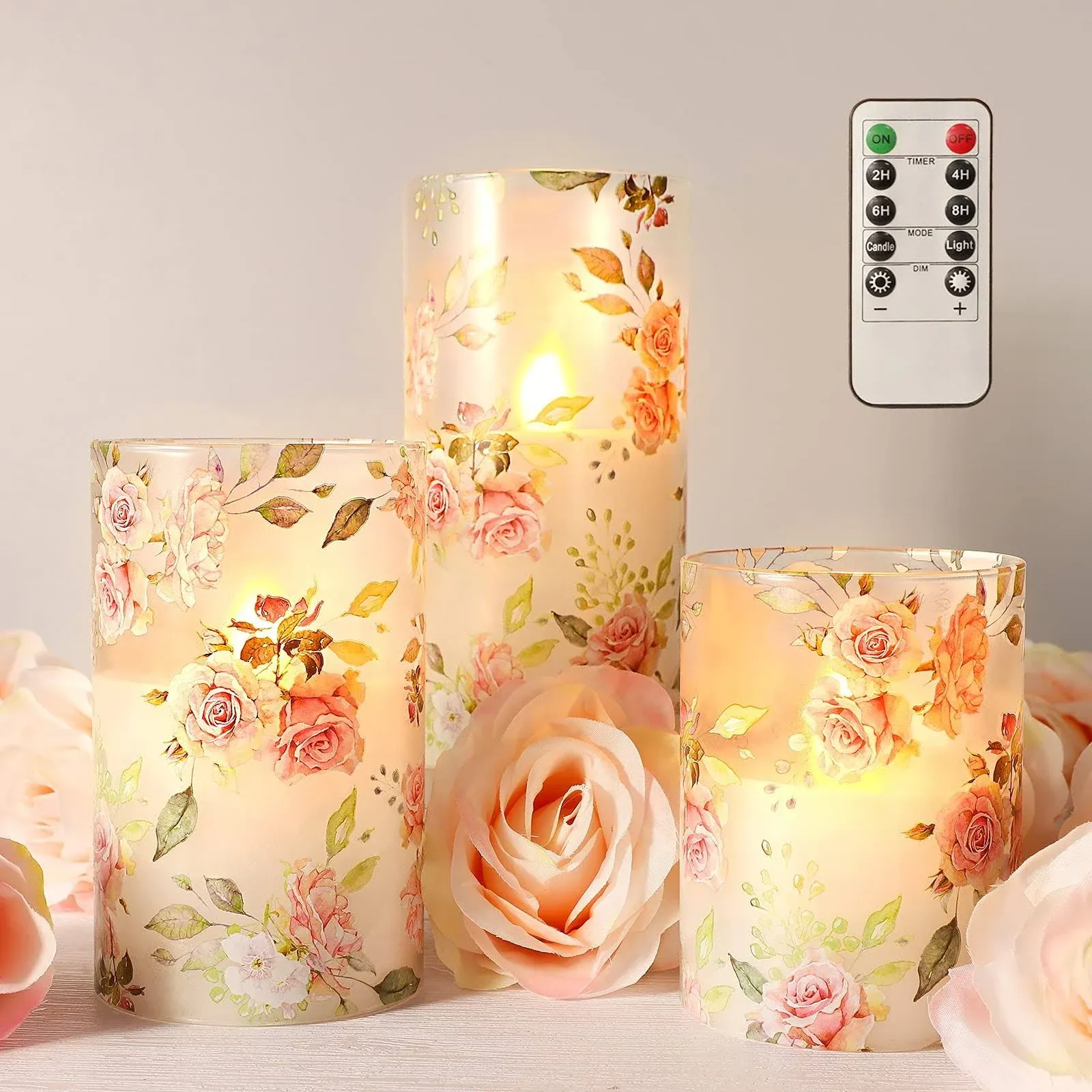 PETRISTRIKE Pink Flameless Candles with Remote &amp; Timer, Flickering Glass Tumbler