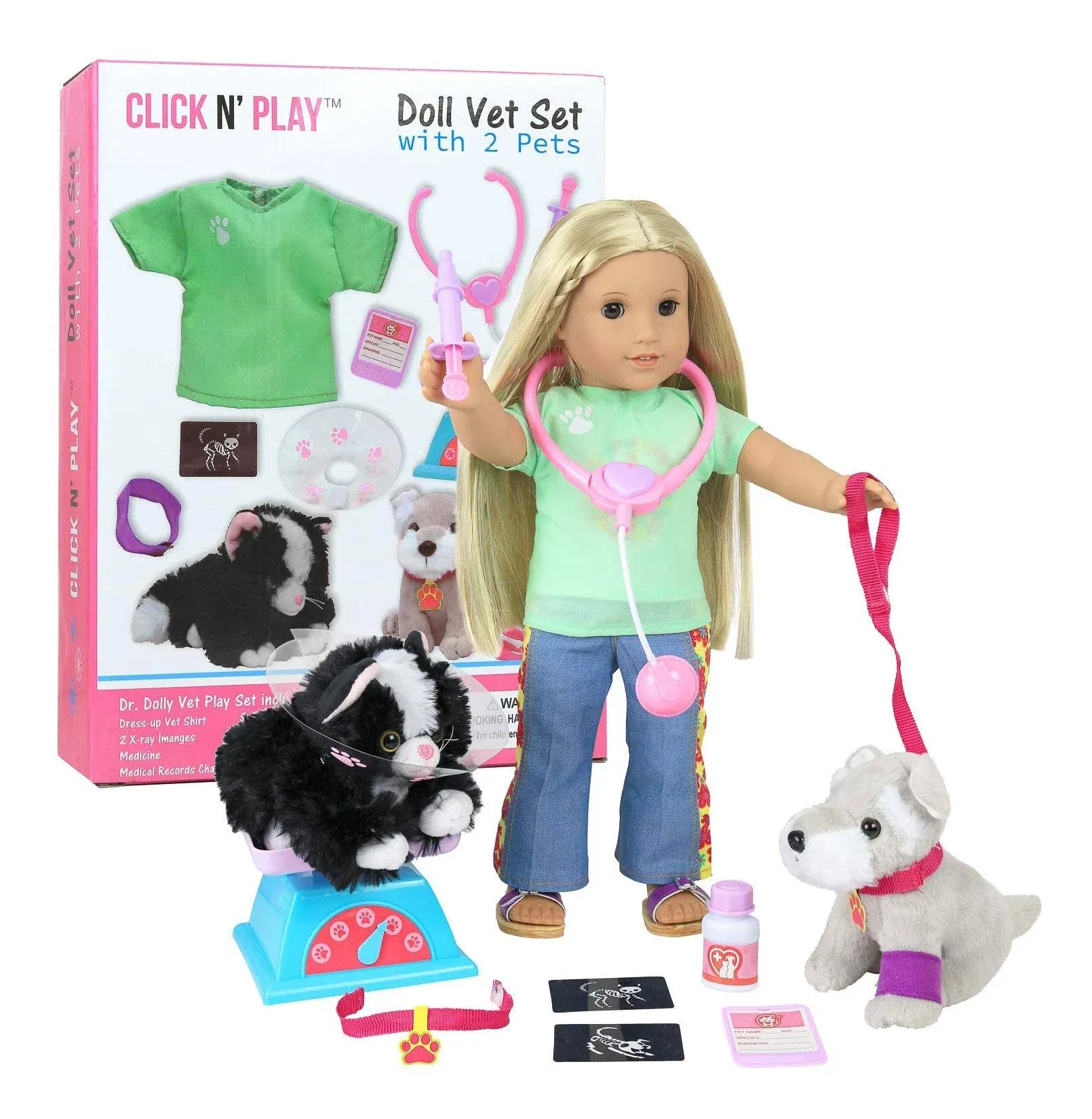 Click N' Play Doll Vet Set Doll Accessories 12Piece Set Perfect for 18" American ...