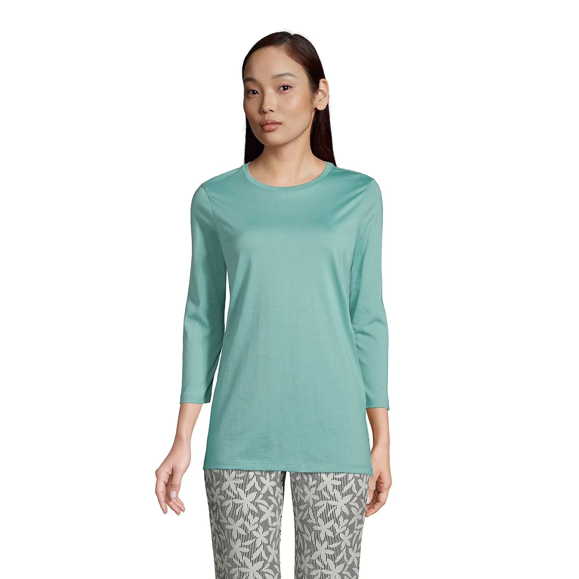 Lands' End Women's Petite 3/4 Sleeve Supima Cotton Crewneck Tunic, Size: Petite XL, Blue