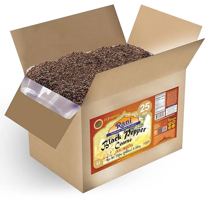 Rani Black Pepper Coarse Ground 28 Mesh (Table Grind) 400oz (25lbs) 11.36kg Bulk Box ~ All Natural | Vegan | Gluten Friendly | NON-GMO | Kosher | Product of Vietnam