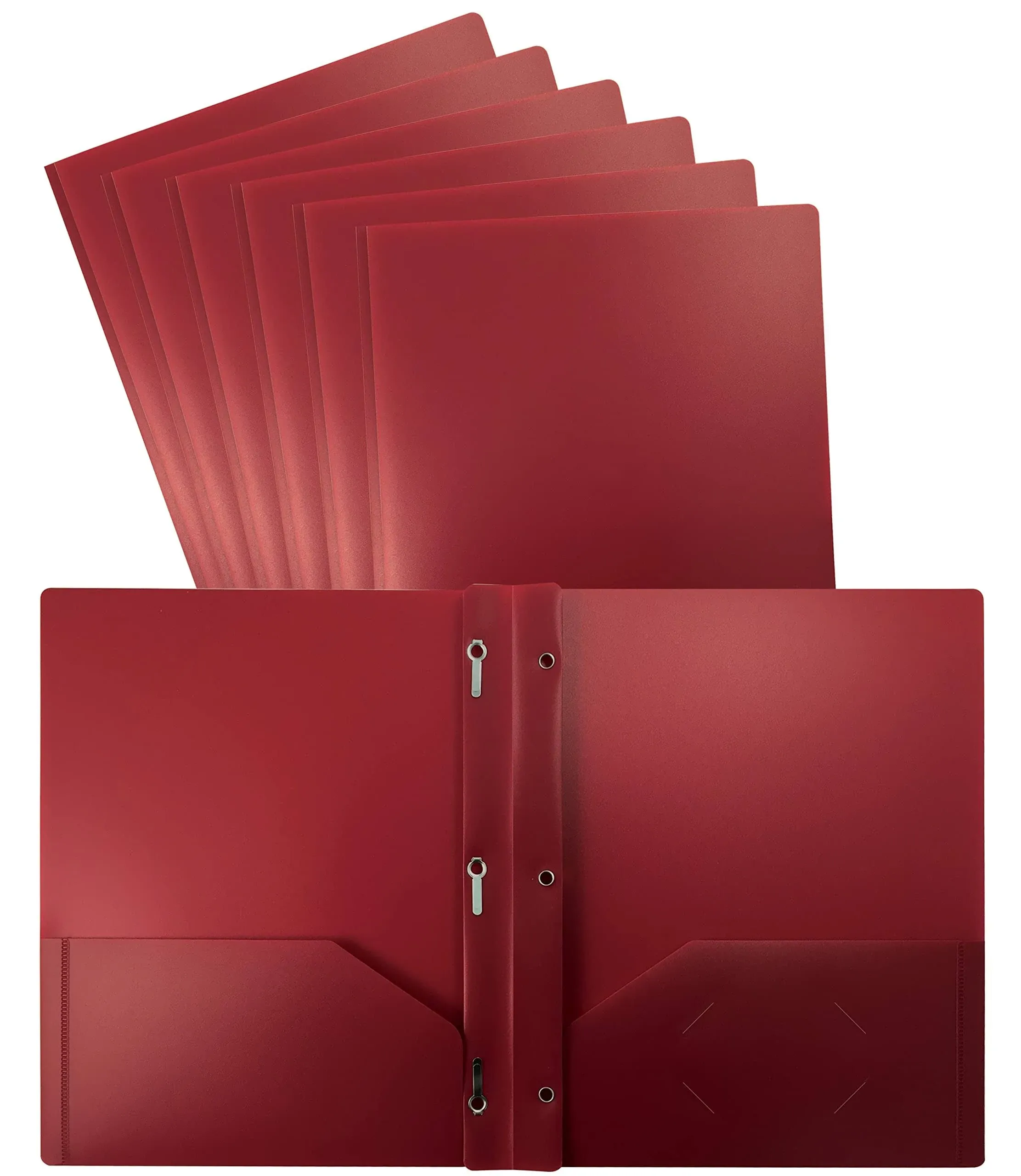 Better Office Products Burgundy Plastic 2 Pocket Folders with Prongs, 24 Pack, Heavyweight, Letter Size Poly Folders with 3 Metal Prongs Fastener