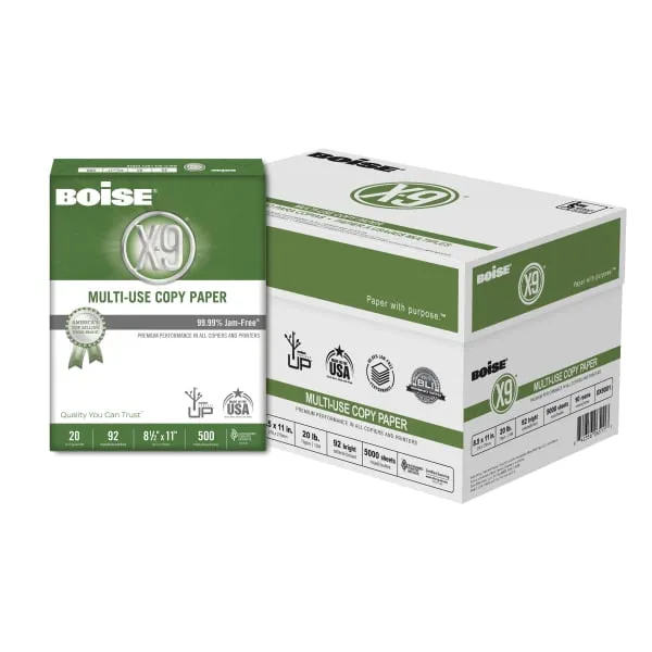 Boise X-9 8.5" x 11" Multipurpose Paper, 20 lbs., 92 Brightness, 500 Sheets/Ream, 5 Reams/Carton (CASOX9001JR)