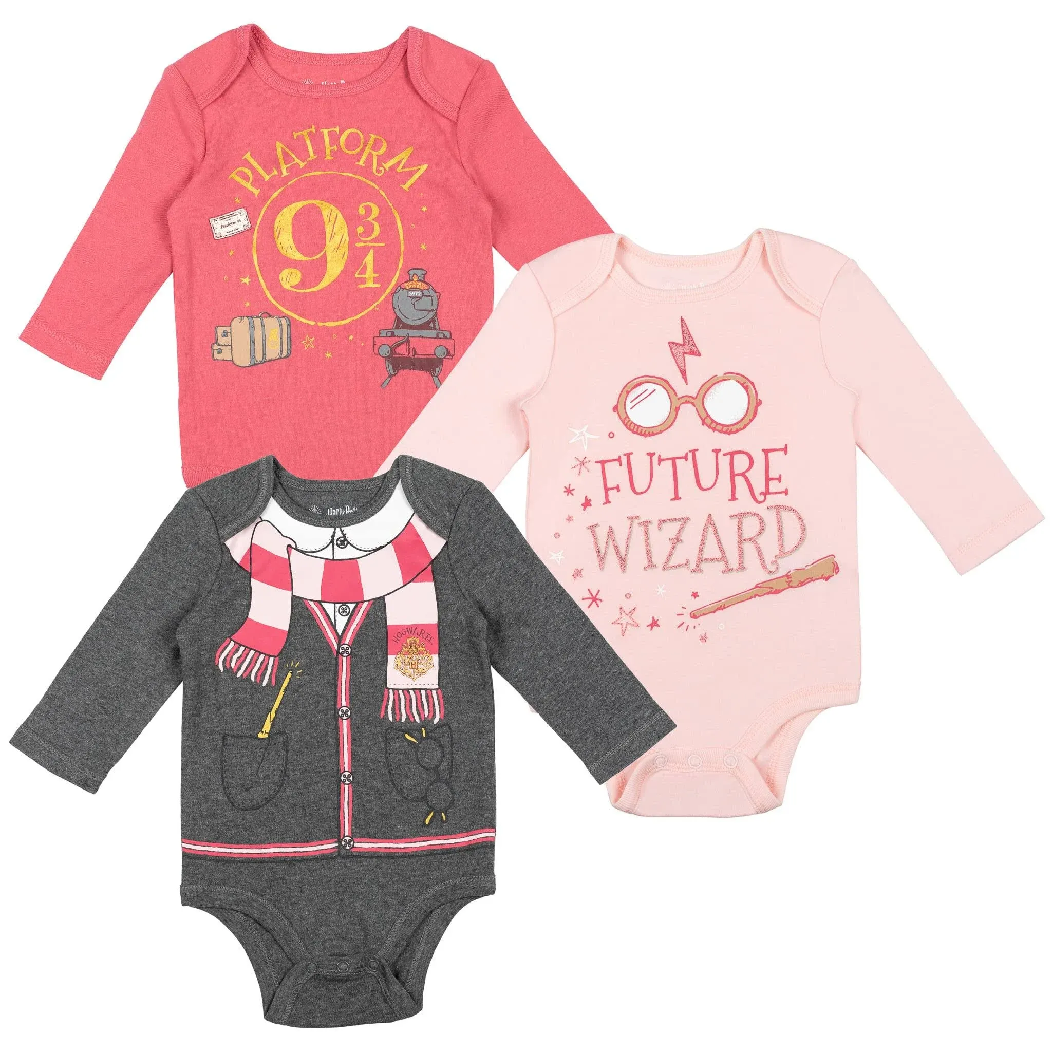 Harry Potter Hermione Baby 3 Pack Long Sleeve Bodysuits (Newborn-Infant)