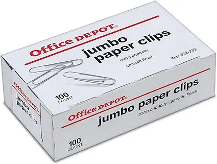 Office Depot Brand Paper Clips, Jumbo, Silver, Box of 100 Clips, 10004BX