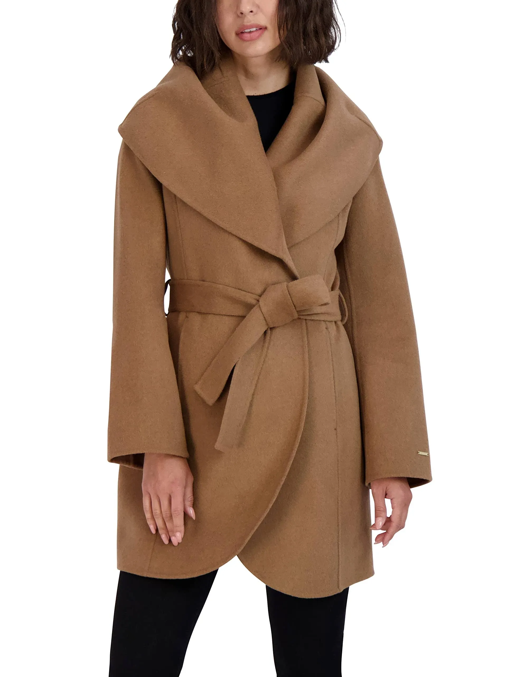 Tahari Women's Marilyn Double-Face Belted Wrap Coat - Camel - Size S