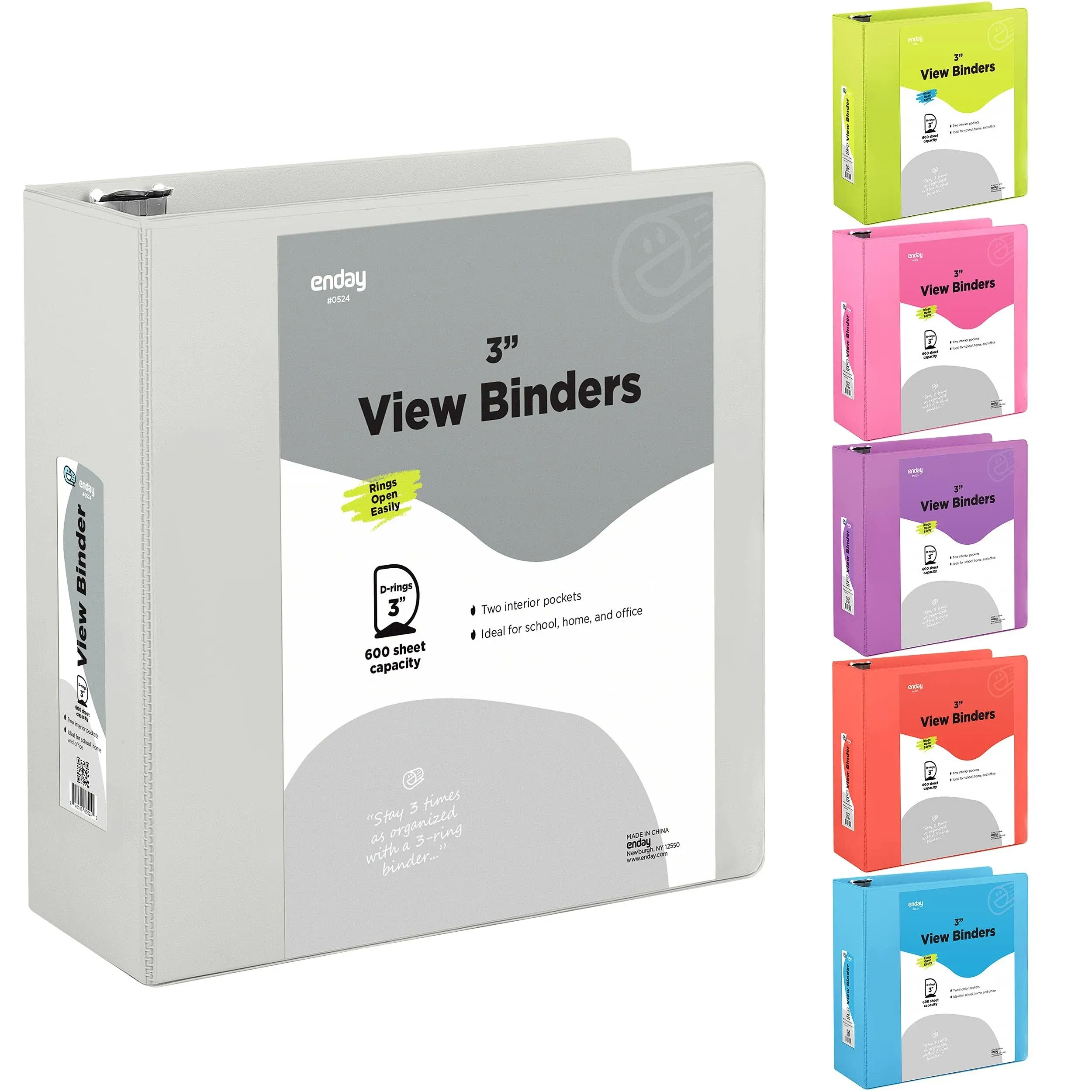 Enday 3-Inch Slant-D Ring View Binder with 2 Pockets, Gray