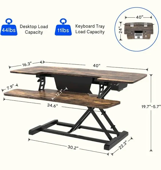 FLEXISPOT Electric Standing Desk Converter 40" Height Motorized Adjustable Stand up Desk Riser with Quick Release Keyboard Tray, Rustic Color