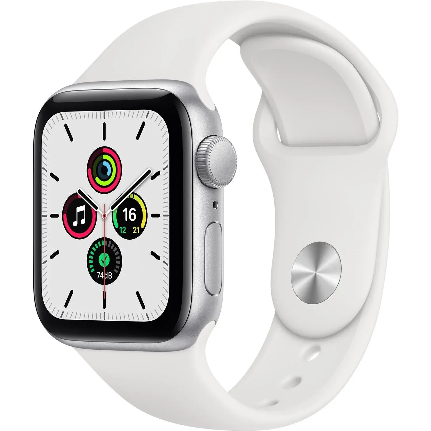 Apple Watch SE - 40mm - GPS + Cellular - Silver Aluminum Case - White Sports Band