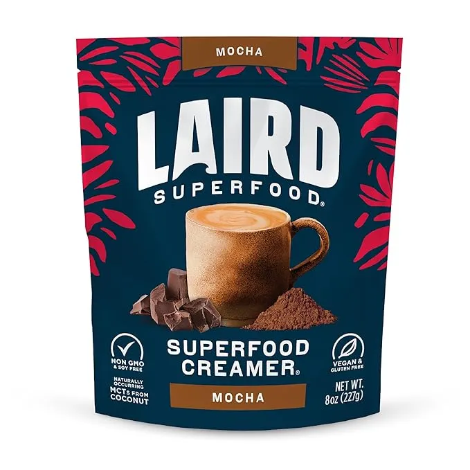 Laird Superfood Non-Dairy Reduced Sugar Superfood Coconut Powder Coffee Creamer, Keto, No Sugar Added, Gluten Free, Non-GMO, Vegan, 8 oz. Bag, Pack of 1