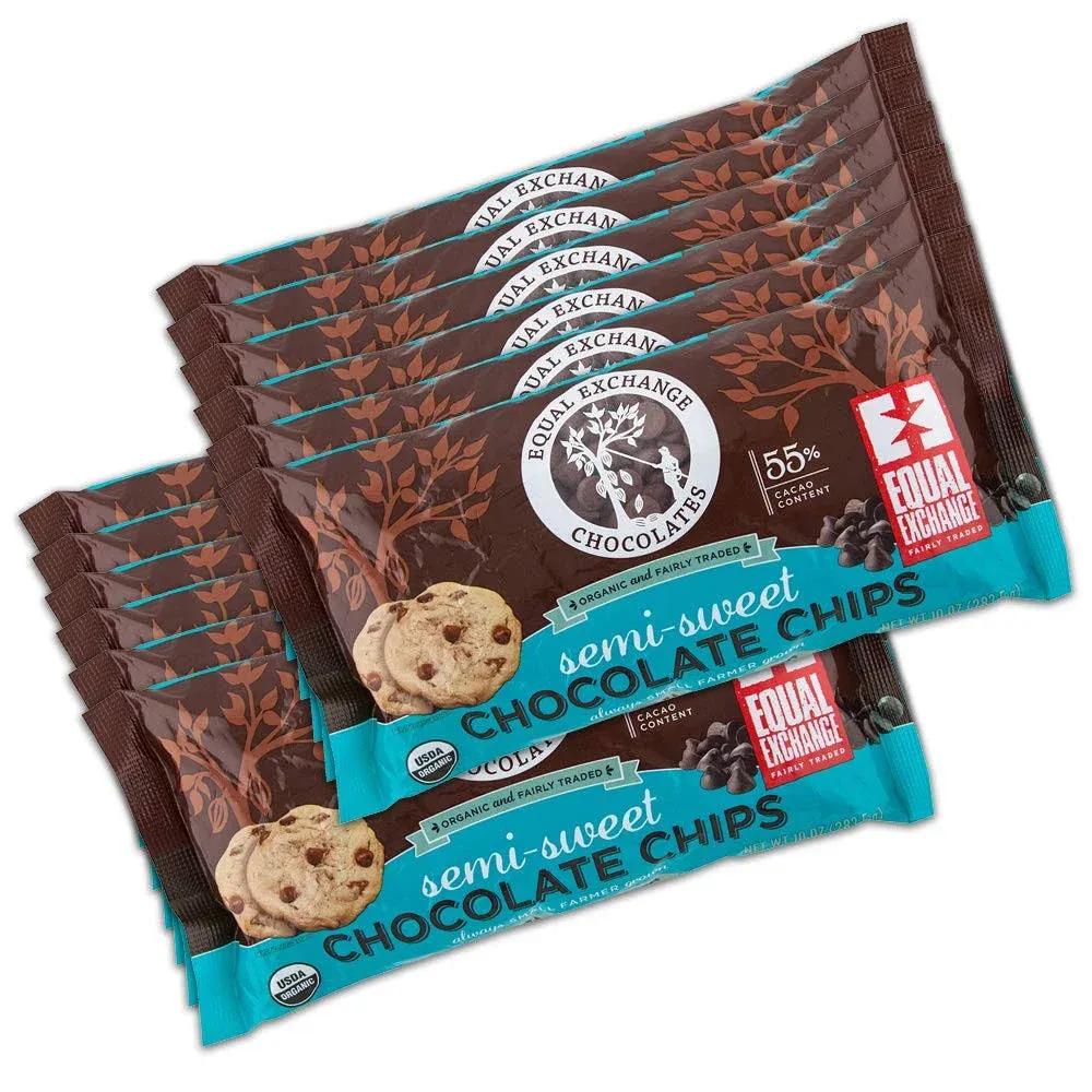 Equal Exchange Organic Chocolate Chips Semi-Sweet 10 Ounce Pack of 12