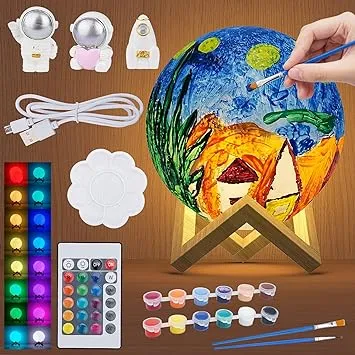 [ Update 2024] Paint Your Own Moon Lamp Kit, 5.9 inches-Button Battery Type DIY Moon Night Light for Kids Art Supplies Creativity Arts & Crafts Kit for Kids, Teen Girls Boy Birthday